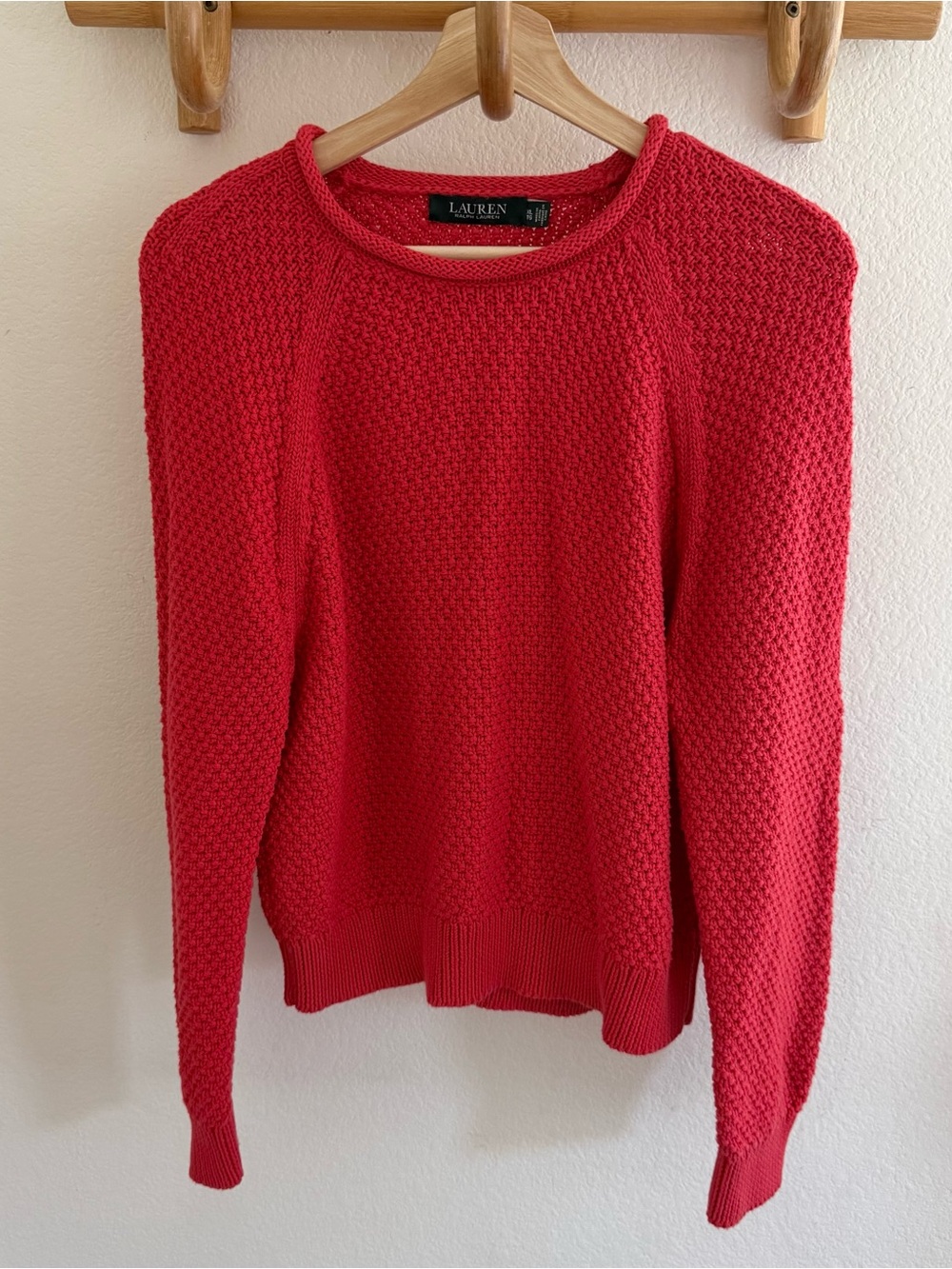 Ralph Lauren minimalist vibrant red textured knit sweater in XL preppy classic